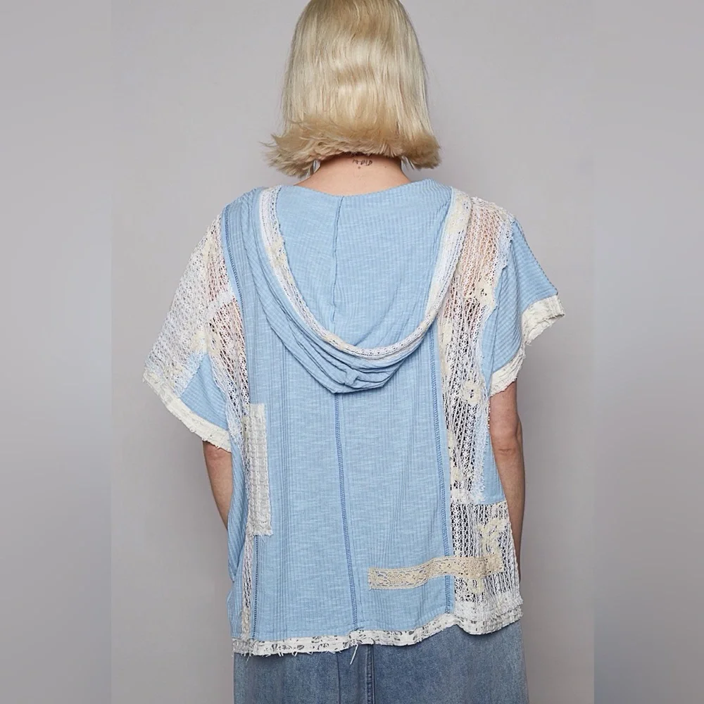 POL Blue and White Oversized Embellished Hoodie - Picture 2 of 2